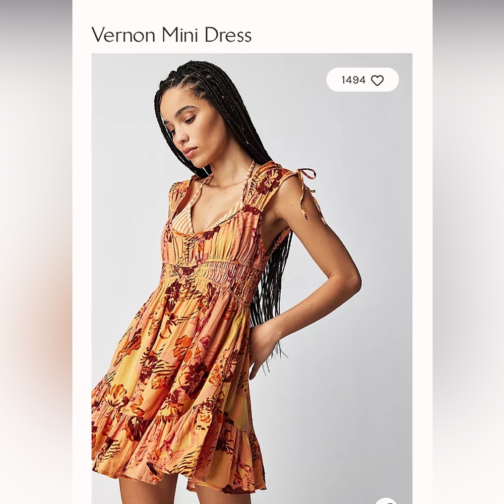 Free People Vernon Mini Dress Sleeveless Tie Shoulder Floral...Size X-Small